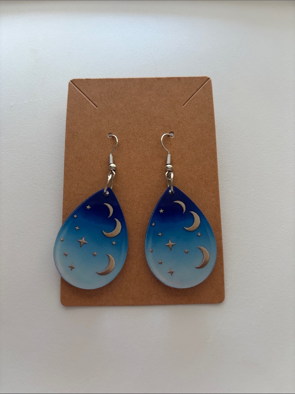 Fashion Jewelry Blue Gradient Moon & Star Teardrop Earrings